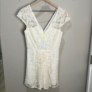 BCBGeneration Romper Cream Lace Jumpsuit Wedding Ivory Off White Lined Reception
